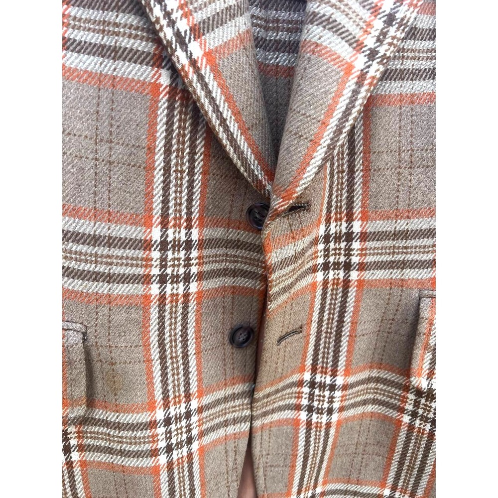 Vintage Jacques Heim Paris Plaid Wool Blazer Brown Orange Check 70s France - Picture 2 of 6